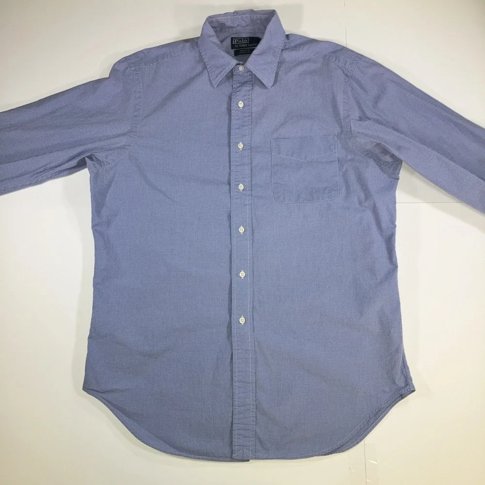 Vintage Polo Ralph Lauren Andrew Dress Shirt Mens 16 34/35 Blue Mini Check
